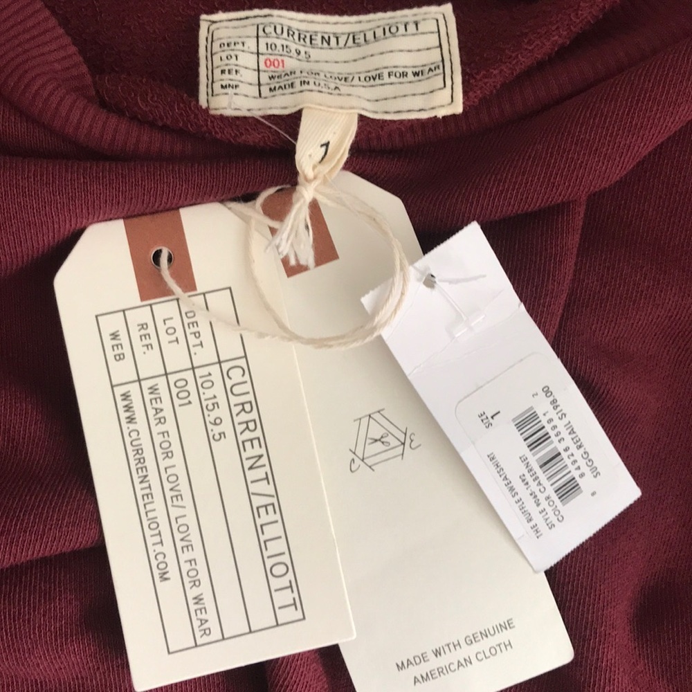 Current/Elliott The Ruffle Drop Shoulder Ruffle Sleeve Sweatshirt Small - Picture 6 of 9